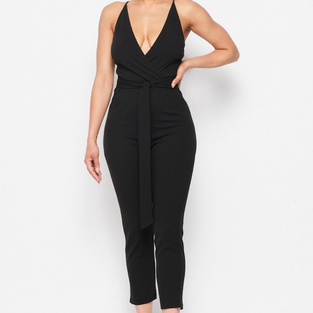 Waist Tie Sleeveless Jumpsuit - Picture 1 of 3